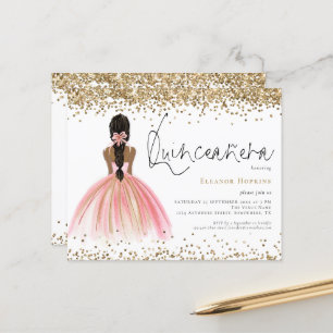 Begroting Glitter Dark Hair Pink Gown Quinceanera