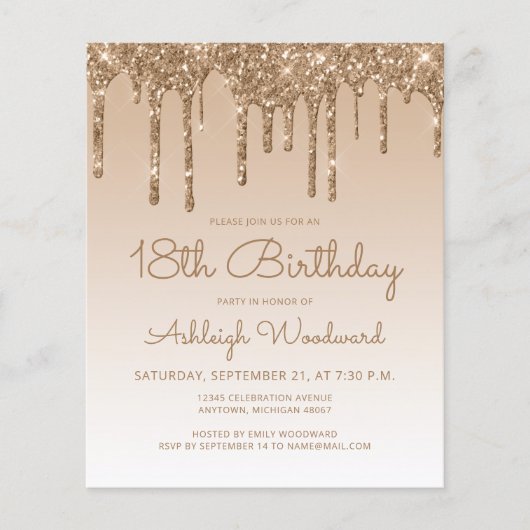 Begroting Glitter Drip Gold 18e uitnodiging (Voorkant)