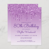 Begroting Glitter Drip Paars 80th Birthday Invite (Voorkant / Achterkant)