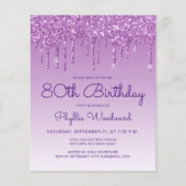 Begroting Glitter Drip Paars 80th Birthday Invite (Voorkant)