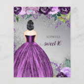 Begroting Glitter Paarse Dress Sweet 16 Uitnodigin (Voorkant)