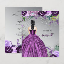 Begroting Glitter Paarse Dress Sweet 16 Uitnodigin
