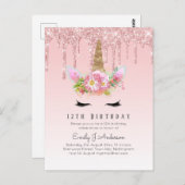 Begroting Glitter Unicorn 12e verjaardag Roze goud Briefkaart (Voorkant / Achterkant)