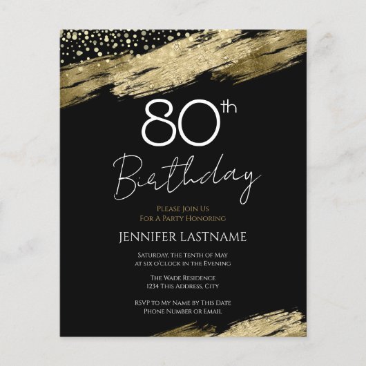 Begroting Gold Black - uitnodiging voor 80e verjaa (Voorkant)