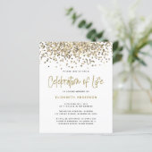 BEGROTING Gold Glitter Celebration of Life Invitat (Staand voorkant)