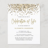 BEGROTING Gold Glitter Celebration of Life Invitat (Voorkant)