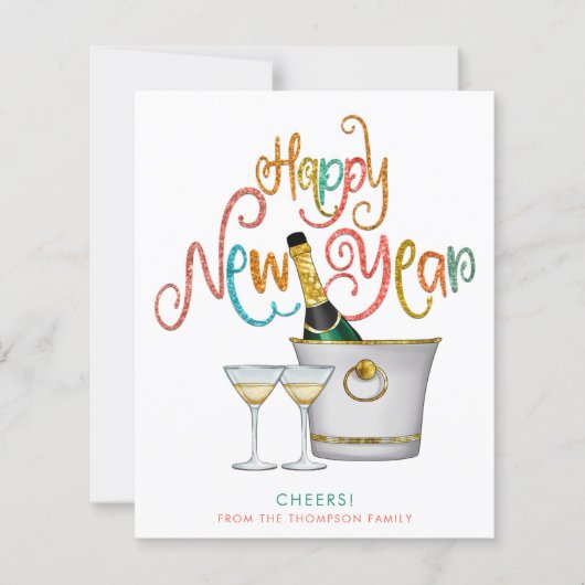 BEGROTING Gold Glitter Champagne Happy Nieuwjaar (Voorkant)