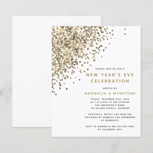 BEGROTING Gold Glitter nieuwjaarsuitnodiging (Voorkant / Achterkant)