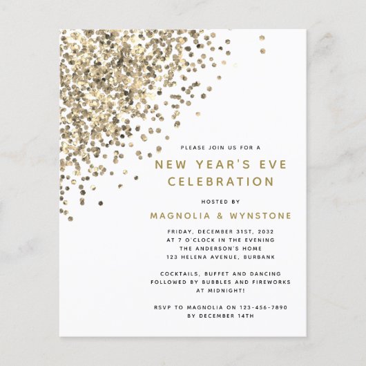 BEGROTING Gold Glitter nieuwjaarsuitnodiging (Voorkant)