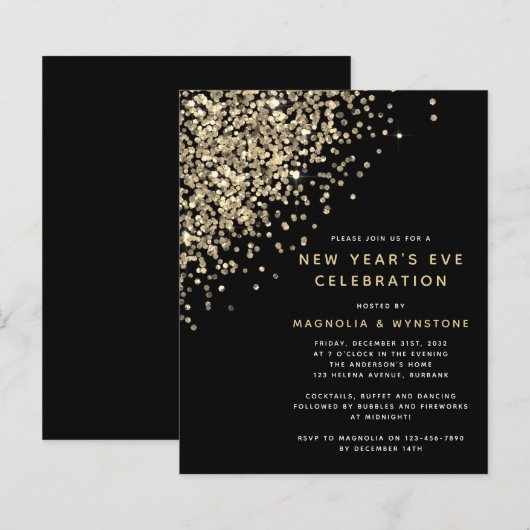 BEGROTING Gold Glitter nieuwjaarsuitnodiging (Voorkant / Achterkant)