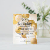 Begroting Gold White Balloons - Birthday - uitnodi (Staand voorkant)