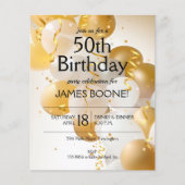 Begroting Gold White Balloons - Birthday - uitnodi (Voorkant)