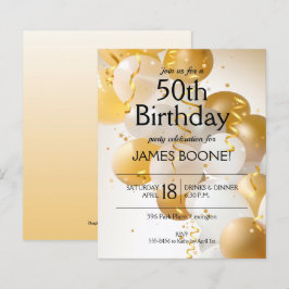 Begroting Gold White Balloons - Birthday - uitnodi