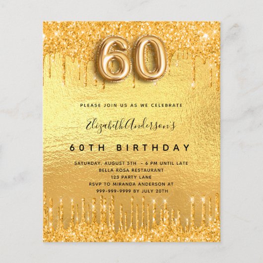 Begroting goudglitter-uitnodiging voor 60e verjaar (Voorkant)