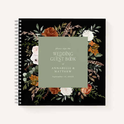 Begroting groen floral bruiloft gastboek rustige notitieboek (Voorkant)