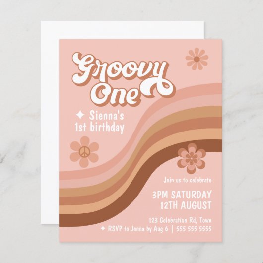 Begroting Groovy One Retro Daisy Pink 1e verjaarda (Voorkant / Achterkant)