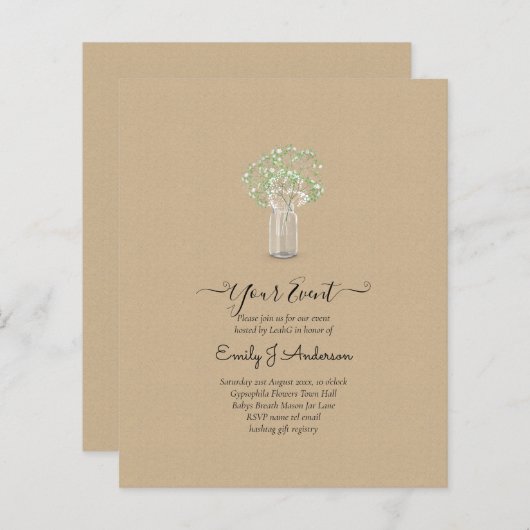 BEGROTING Gypsophila Mason Jar Modern Minimum WEDD (Voorkant / Achterkant)