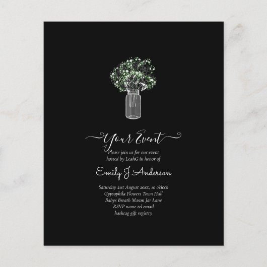 BEGROTING Gypsophila Mason Jar Modern Minimum WEDD Flyer (Voorkant)