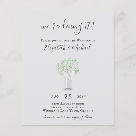 BEGROTING Gypsophila Mason Jar Modern Minimum WEDD Flyer (Voorkant)