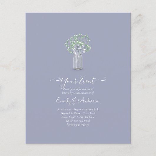 BEGROTING Gypsophila Mason Jar Modern Minimum WEDD Flyer (Voorkant)