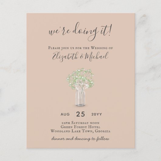 BEGROTING Gypsophila Mason Jar Modern Minimum WEDD Flyer (Voorkant)