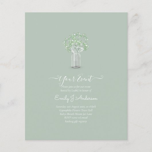 BEGROTING Gypsophila Mason Jar Modern Minimum WEDD Flyer (Voorkant)