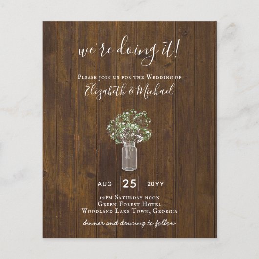BEGROTING Gypsophila Mason Jar Modern Minimum WEDD Flyer (Voorkant)