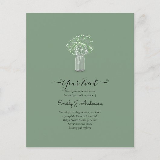 BEGROTING Gypsophila Mason Jar Modern Minimum WEDD Flyer (Voorkant)