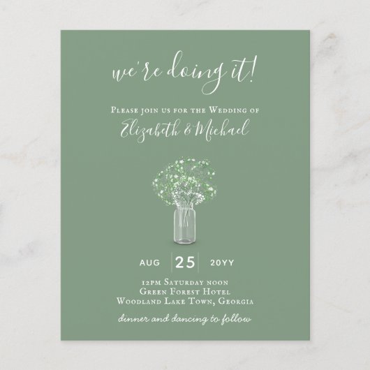 BEGROTING Gypsophila Mason Jar Modern Minimum WEDD Flyer (Voorkant)