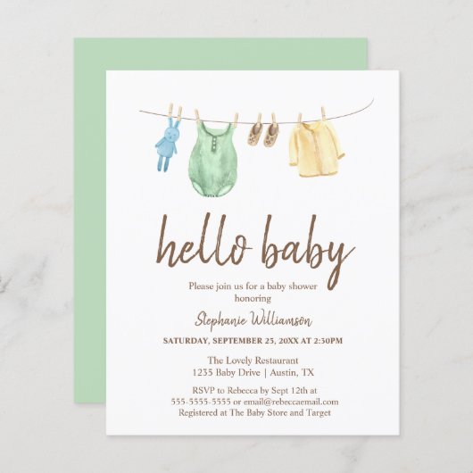 Begroting Hallo Baby shower Boho Clothes Line (Voorkant / Achterkant)