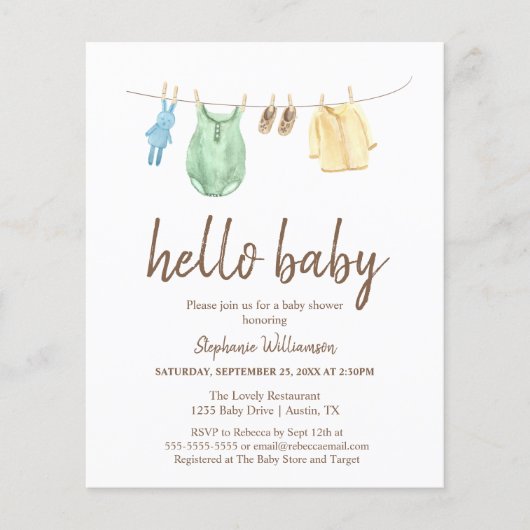 Begroting Hallo Baby shower Boho Clothes Line (Voorkant)
