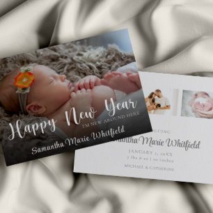 Begroting Happy New Year Baby Birth Announcement C