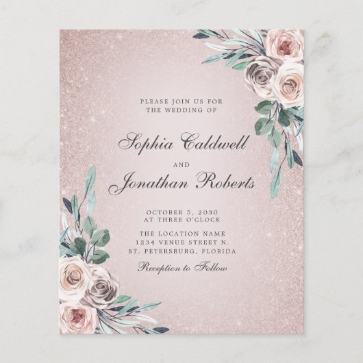 Begroting helemaal in één boho roze rozen huwelijk (Voorkant)