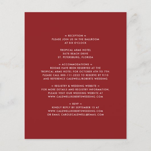 Begroting helemaal in één Bourgogne bruiloft (Achterkant)