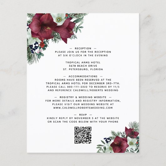 Begroting helemaal in één Burgundy Floral Wedding  (Achterkant)