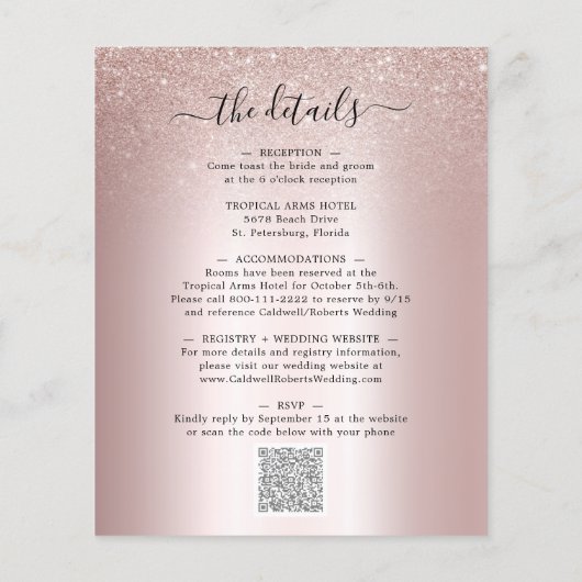 Begroting helemaal in één Champagne Glitter Weddin (Achterkant)