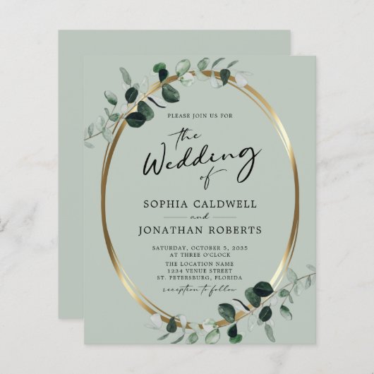 Begroting helemaal in één eBay Sage Wedding Invite (Voorkant / Achterkant)