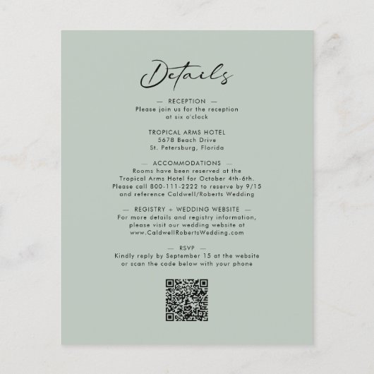 Begroting helemaal in één eBay Sage Wedding Invite (Achterkant)