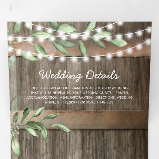 Begroting helemaal in één roestvrijgezellig huweli drieluik uitnodiging (Binnenzijde eerst)