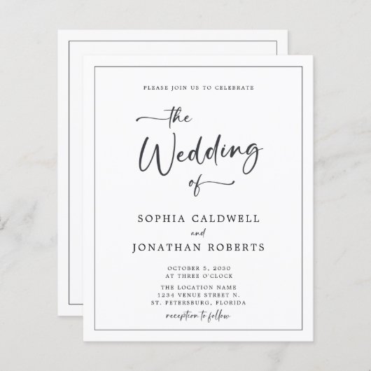 Begroting helemaal in één zwarte en witte bruiloft (Voorkant / Achterkant)