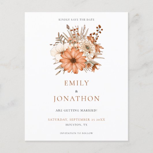 Begroting herfst Florals weduwnaar sparen de datum (Voorkant)