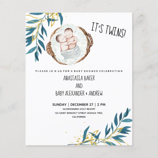 Begroting Het is tweeling! Uitnodiging baby shower Flyer (Voorkant)