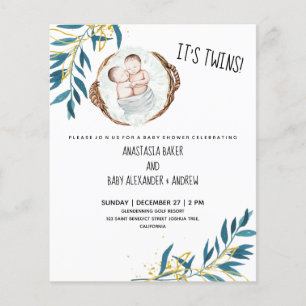 Begroting Het is tweeling! Uitnodiging baby shower Flyer