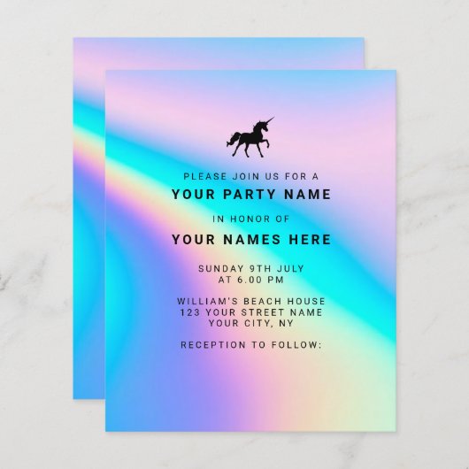 Begroting Holographic Moderne Elegant Uitnodiginge (Voorkant / Achterkant)