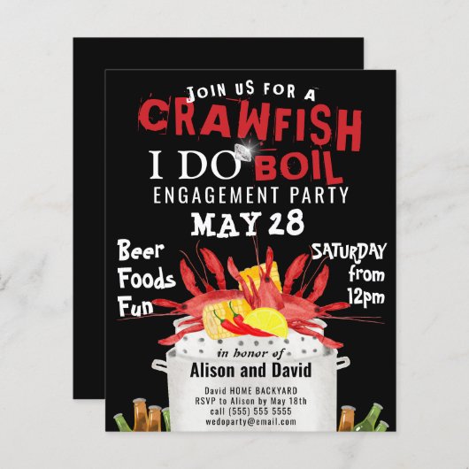BEGROTING I DO Verloving Crawfish Boil Invitation (Voorkant / Achterkant)