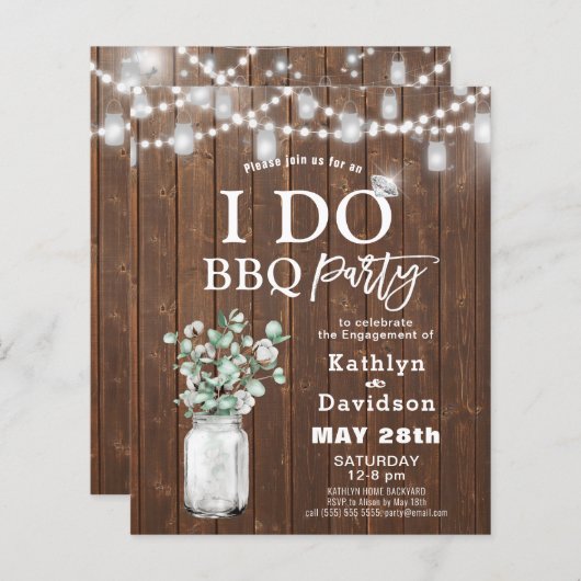 BEGROTING I DO Verloving Eucalyptus BBQ Uitnodigin (Voorkant / Achterkant)