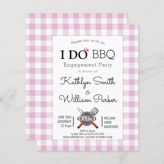 BEGROTING I DO Verloving Pink Pset BQ Uitnodiging (Voorkant / Achterkant)