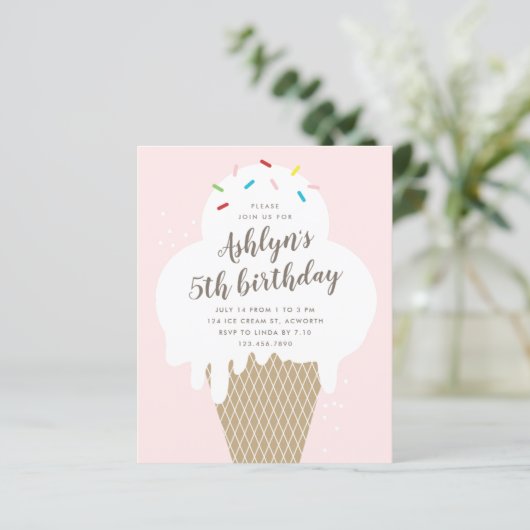 Begroting Ice Cream Kids Birthday Party - uitnodig (Staand voorkant)