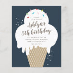 Begroting Ice Cream Kids Birthday Party - uitnodig<br><div class="desc">Een leuk verjaardagsfeest voor kinderen, met handgetekende ijskegel en regenboogsproinkles. Alle tekst kan worden bewerkt, zodat u het lettertype, de kleur, de plaatsing en de formulering kunt wijzigen om deze uitnodigingssuite aan uw behoeften te onderwerpen. U kunt de achtergrondkleur ook gemakkelijk wijzigen om het thema of het geslacht van uw...</div>