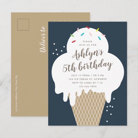 Begroting Ice Cream Kids Birthday Party Uitnodigin Briefkaart (Voorkant / Achterkant)